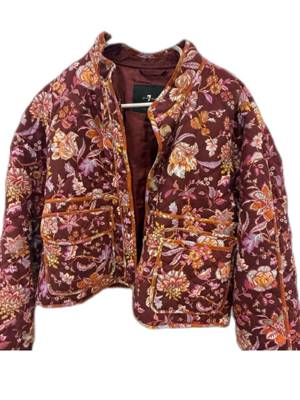 Seven For All Mankind Womens Dark Floral Cropped Quilted Jacket Size L Romantic